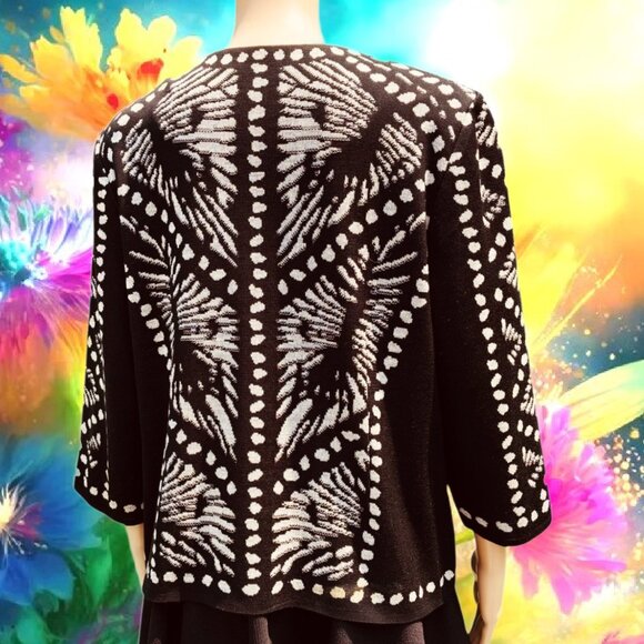 MING WANG Jacquard Premier Knitwear Bracelet Sleeves Jacket Cardigan Sz L - Picture 3 of 6